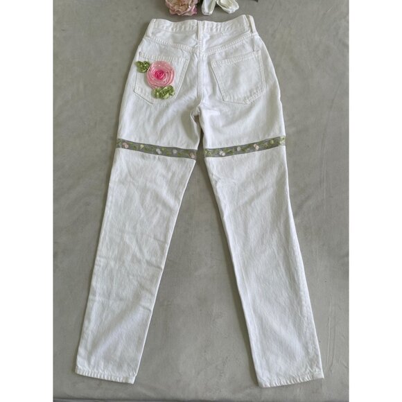 Custom Denim Forum Jeans recreate by Angelina Vanelli Sheer Floral Embroidery 23 - Picture 7 of 15